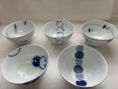 【有田焼】しん窯 青花 丼 どんぶり 5個セット（絵柄違い）のサムネイル