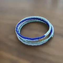 青緑ビーズブレスレット形状記憶