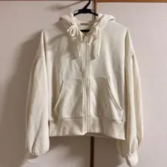 しまむら　mir. × manchan リボンジップアップパーカー ホワイト M