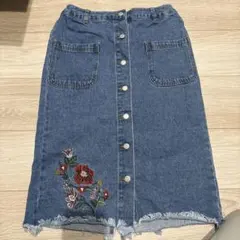 OLIVE des OLIVE デニムスカート 花柄刺繍