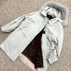 三越 ロングコート ライナー付き トレンチコート ヒョウ柄 ファー付きフード F