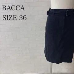 バッカ リネン麻 ベルト付き タイトスカート ネイビー 36 レディース
