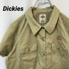 N-4573 Dickies アメリカ古着 ワークシャツ 半袖 企業ロゴ刺繍 L