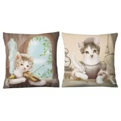 セール品 クッションカバー 猫 ねこ 楽器 鳥 2枚セット