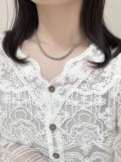 1096 ファルファーレネックレス　ビーズネックレス　ニュアンスグリーン