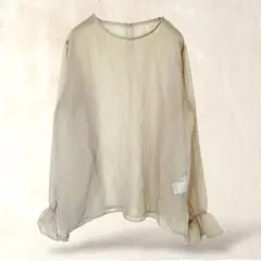 長袖シアーブラウス　グレー系　L　シンプル　フリル袖　透け感あり　無地　春夏仕様