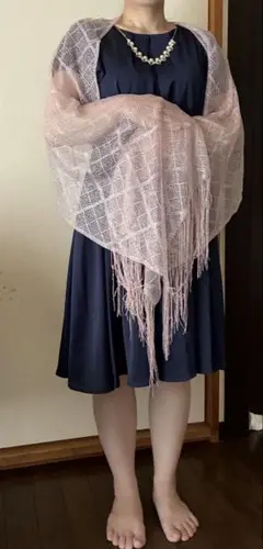 淡いピンク フリンジ付きストール　結婚式　お呼ばれパーティー