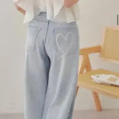 CHICO ハートプリントボックスワイドデニムパンツ