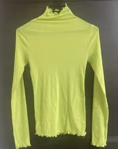 黄緑　インナー　シアー　フリル　レイヤード　重ね着　ハイネック　長袖　レディース