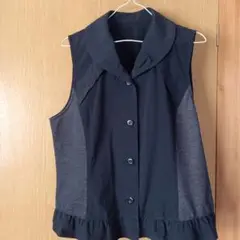 『LOBJIE』美品ノースリーブ フリル裾 トップス 黒