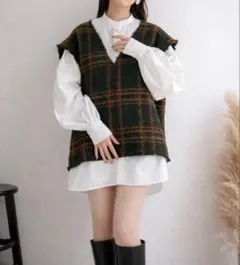 MURUA チェック柄ニットベスト