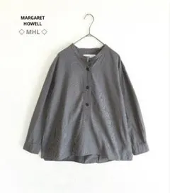 MARGARET HOWELL　MHL　ノーカラー　シャツ　チェック　Ⅲ