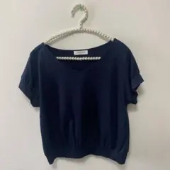 OFUON Vネック フレンチスリーブカットソー ネイビーのサムネイル