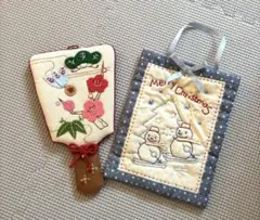 ハンドメイド　クリスマス　お正月　雪だるま　花の刺繍
