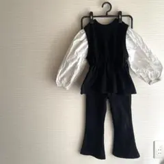 韓国子供服 セットアップ 110 パフスリーブ トップス × フレアパンツ