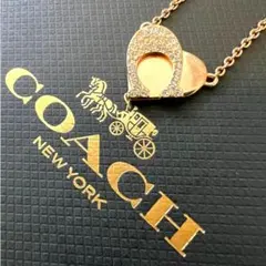 【美品】COACH ネックレス ピンクゴールド ハート ラインストーン ロゴ