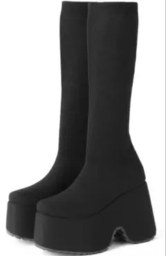 厚底ヒールソックスロングブーツ