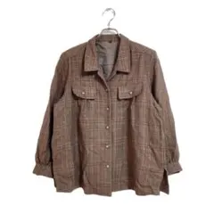 シャツジャケット M チェック柄 裏地付き ブラウン系 秋冬 カジュアル 羽織り