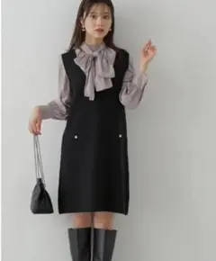 プロポーションボディドレッシング　ミラノリブニットワンピース　ジャンスカ　M黒