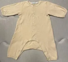 familiar ベージュ ストライプロンパース 60