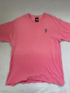 Stussy Tシャツ ピンク ワンポイント刺繍