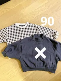 韓国子供服　チェック　セーター　ブラウン　茶色　ベージュ　90