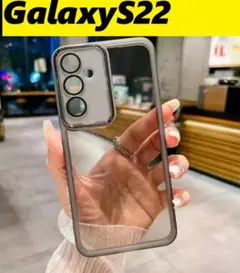 GalaxyS22　レンズ保護フィルム付　透明ケース　　黒　Galaxyケース