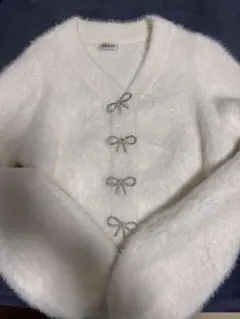 INGNI Vネックリボンボタンフェザーニットカーディガン