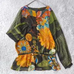 Desigual デシグアル 楊柳 シフォン ブラウス チュニック S 植物のサムネイル