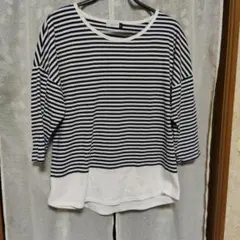 HUITIEME ボーダー柄 チュニック ネイビー XL