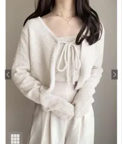 ファンシーヤーンニットカーディガン×チューブトップアンサンブル dr595