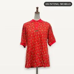 zk976【M】HUNTING WORLD ポロシャツ 動物柄 ライオン ゾウのサムネイル