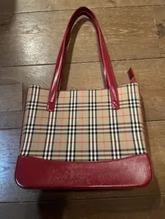 Burberry チェック柄トートバッグ ベージュ/レッド