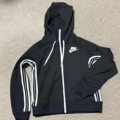 NIKE ナイキ ジップパーカー ブラック Mサイズ 袖ライン ロゴ フーディ