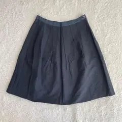 ヒューマンウーマン シルク混 タック フレアスカート M 日本製 フォーマル 紺