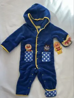 【新品】70サイズ　アンパンマン フリースロンパース 青