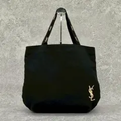 YSL イヴサンローラン トートバッグ ブラック ゴールドロゴ ナイロン 大容量のサムネイル