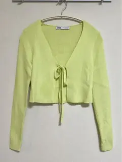 ZARA ライムグリーン クロップドカーディガン