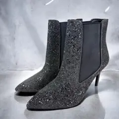 【美品】ZARA サイドゴア　ショートブーツ（37）グリッター　ラメ　ヒール　黒