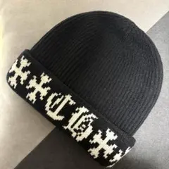 ニット帽 ビーニー クロス ニットCHデザイン Y2K 韓国 キャップ ブラック