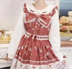 LIZLISA whip bear home Cafe柄ワンピース ボルドー