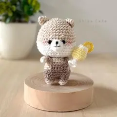 あみぐるみ　柴犬 もかしば × サロペット × レモネード 手のひらサイズのサムネイル
