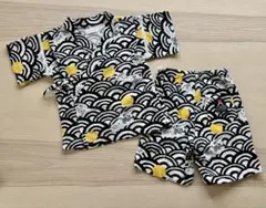 アンパサンド 甚平 110 波柄 黒×白 キッズ 男の子 女の子 夏祭り 浴衣