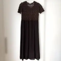 L'EST ROSE 半袖 レース切替 ロングワンピース