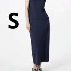 ユニクロ クレープジャージーナロースカート ネイビー Sのサムネイル