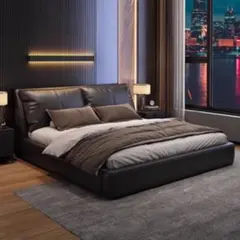 ラグジュアリー ベッド キングサイズ ブラックレザー デザイナーズ