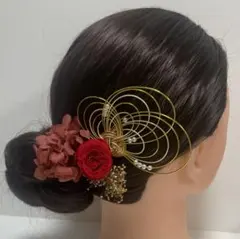 769.成人式　卒業式　水引髪飾り　プリザーブドフラワー