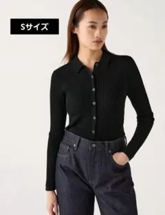 UNIQLO メリノリブポロカーディガン ブラック Sサイズ