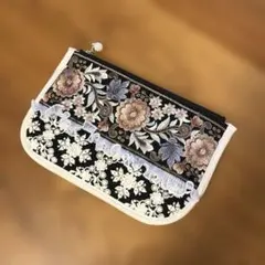 NO.459☻ インド刺繍リボンポーチ(L)