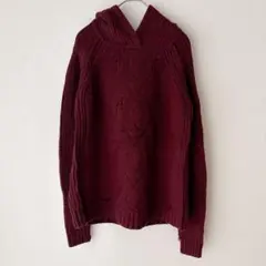 ニット セーター フード付きセーター フーディ 長袖 バーガンディ ボルドー